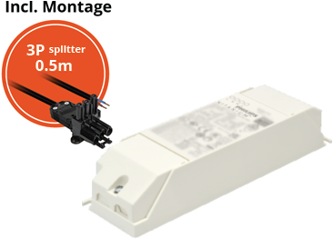 Philips Driver Xitanium 20W/m 350mA 44V DS I 230V incl. DC kabel & 3P Aansluitsnoer en splitter en trekontlasting, 1 in 2 uit