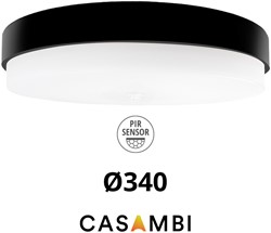 Pragmalux LED Plafonnière / Wandarmatuur Dura-M Zwart Ø340 IP64 IK10 max.18W 2200-2300lm 3000K-3500K-4000K 3-CCT + Casambi PIR sensor