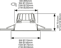 Pragmalux LED Downlight Essence UGR IP54 wit max. 9W 3000K-6000K 3-CCT max. 1200lm 60D Ø146 Buitenmaat - Gatmaat Ø120 UGR<19 Excl. LED Driver-2