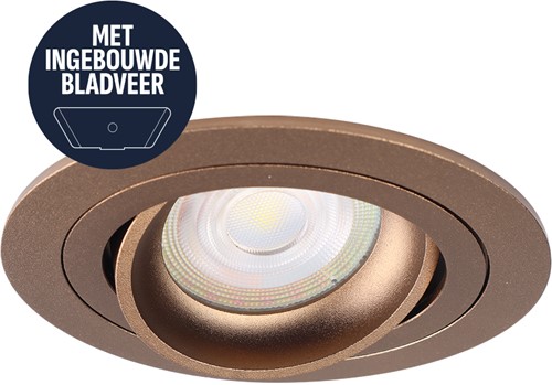 Pragmalux Inbouwspot met bladveren Alpha Rond Kantelbaar Bronze RAL8000 - Incl. GU10 Fitting