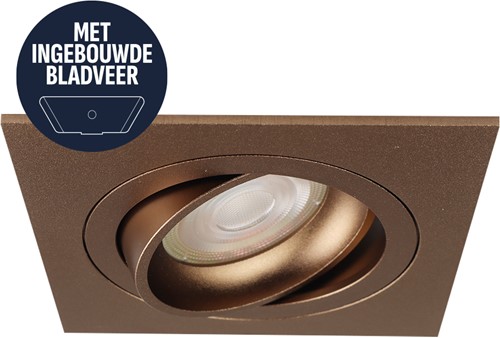 Pragmalux Inbouwspot met bladveren Boxy Vierkant Kantelbaar Bronze RAL8000 - Incl. GU10 Fitting