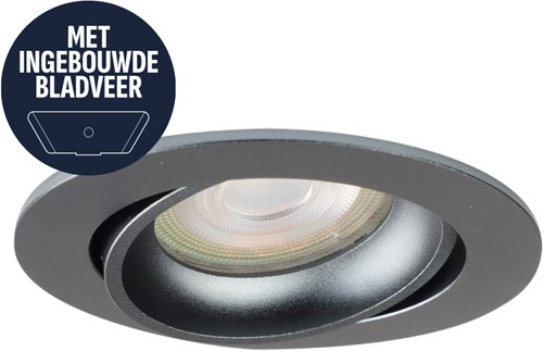 Pragmalux Inbouwspot met bladveren Delta Rond Kantelbaar Gunmetal RAL7031 - Incl. GU10 Fitting