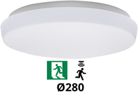 Pragmalux LED Plafonniere / Wandarmatuur Polo G3 IP64 12W 3000K-6000K 3-CCT 1000-1100lm 280 (2x18W) +Bewegingssensor & Noodmodule 3 uur manueel