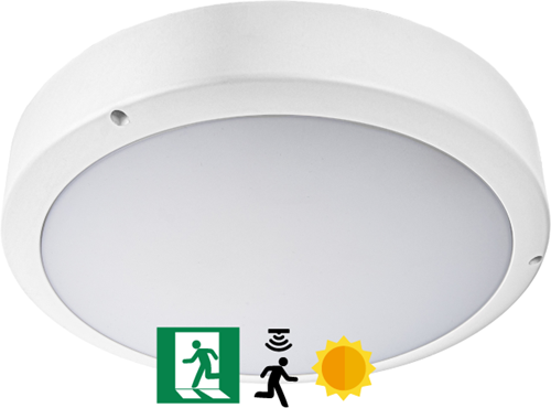Pragmalux LED Bulkhead Venus G2 IP65 2,7W-5W 3000K-5000K 3-CCT 295-570lm 300 + Step-dim daglicht & bewegingssensor & noodmodule 3 uur manueel