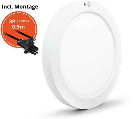 Pragmalux LED Downlight Luna G2 PIR wit IP44 9W/18W 3000K-6000K 3-CCT 1025-2000lm 227 Buitenmaat - Gatmaat 65-185 incl. LED Driver & 3P Aansluitsnoer en splitter en trekontlasting, 1 in 2 uit