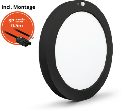 Pragmalux  LED Inbouw/Opbouw Downlight Luna G2 PIR zwart IP54 15W/23W 3000K-6000K 3-CCT 1650-2450lm Ø300 Buitenmaat - Gatmaat Ø65-260 incl. LED Driver & 3P snoer