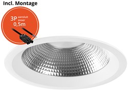 Pragmalux LED Downlight Mondial IP54 facet wit licht verdiept 13,5-25,5W 1700-3200lm 3-CCT CRI>90 UGR<19 60D BØ226 - GØ200-210 +Philips driver incl.3P snoer