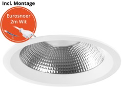 Pragmalux LED Downlight Mondial IP54 facet wit licht verdiept 6-16W 700-1800lm 3-CCT CRI>90 UGR<19 60D BØ146 - GØ120-130 +Philips driver incl. eurosnoer 2m wit