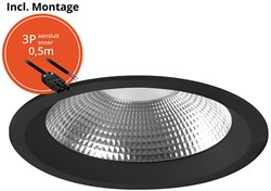 Pragmalux LED Downlight Mondial IP54 facet zwart licht verdiept 13,5-25,5W 1700-3200lm 3-CCT CRI>90 UGR<19 60D BØ226 - GØ200-210 +Philips driver incl.3P snoer