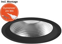 Pragmalux LED Downlight Mondial IP54 facet zwart licht verdiept 13,5-25,5W 1700-3200lm 3-CCT CRI>90 UGR<19 60D BØ226 - GØ200-210 +Philips driver incl. eurosnoer 2m wit