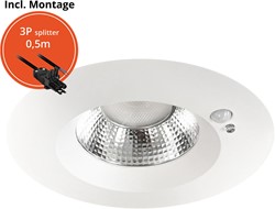 Pragmalux LED Downlight Mondial PIR IP54 facet wit 13-18W 1400-2100lm 3-CCT UGR<19 60D BØ190 - GØ150-165 +LED Driver incl.3P aansluitsnoer en splitter en TO, 1 in 2 uit