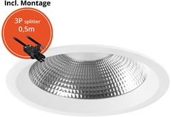 Pragmalux LED Downlight Mondial IP54 facet wit licht verdiept 6-19,5W 725-2450lm 3-CCT CRI>90 UGR<19 60D BØ176 - GØ150-160 +Philips driver incl.3P snoer splitter, 1 in 2 uit