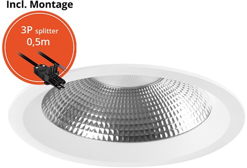 Pragmalux LED Downlight Mondial IP54 facet wit licht verdiept 6-19,5W 725-2450lm 3-CCT CRI>90 UGR<19 60D BØ176 - GØ150-160 +Philips driver incl.3P snoer splitter, 1 in 2 uit