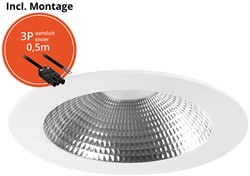 Pragmalux LED Downlight Mondial IP54 facet wit plat 13,5-25,5W 1700-3200lm 3-CCT CRI>90 UGR<19 60D BØ214 - GØ200 +Philips driver incl.3P snoer