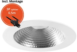 Pragmalux LED Downlight Mondial IP54 facet wit plat 13,5-25,5W 1700-3200lm 3-CCT CRI>90 UGR<19 60D BØ214 - GØ200 +Philips driver incl.3P snoer splitter, 1 in 2 uit