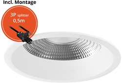 Pragmalux LED Downlight Mondial IP54 facet wit verdiept 6-16W 700-1800lm 3-CCT CRI>90 UGR<19 60D BØ146 - GØ120-130 +Philips driver incl.3P snoer splitter, 1 in 2 uit