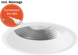 Pragmalux LED Downlight Mondial IP54 facet wit verdiept 6-16W 700-1800lm 3-CCT CRI>90 UGR<19 60D BØ146 - GØ120-130 +Philips driver incl. eurosnoer 2m wit