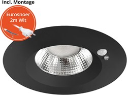 Pragmalux LED Downlight Mondial PIR IP54 facet zwart 13-18W 1400-2100lm 3-CCT UGR<19 60D BØ176 - GØ150-160 +LED Driver incl. eurosnoer 2m zwart