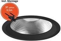 Pragmalux LED Downlight Mondial IP54 facet zwart licht verdiept 6-16W 700-1800lm 3-CCT CRI>90 UGR<19 60D BØ146 - GØ120-130 +Philips driver incl.3P snoer splitter, 1 in 2 uit