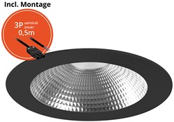 Pragmalux LED Downlight Mondial IP54 facet zwart plat 13,5-25,5W 1700-3200lm 3-CCT CRI>90 UGR<19 60D BØ214 - GØ200 +Philips driver incl.3P snoer
