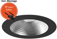 Pragmalux LED Downlight Mondial IP54 facet zwart plat 6-16W 700-1800lm 3-CCT CRI>90 UGR<19 60D BØ132 - GØ120 +Philips driver incl.3P snoer splitter, 1 in 2 uit