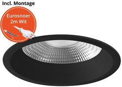 Pragmalux LED Downlight Mondial IP54 facet zwart licht verdiept 6-19,5W 725-2450lm 3-CCT CRI>90 UGR<19 60D BØ176 - GØ150-160 +Philips driver incl. eurosnoer 2m wit