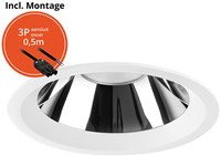 Pragmalux LED Downlight Mondial IP54 hoogglans wit licht verdiept 6-16W 700-1800lm 3-CCT CRI>90 UGR<19 60D BØ146 - GØ120-130 +Philips driver incl.3P snoer
