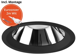 Pragmalux LED Downlight Mondial IP54 hoogglans zwart licht verdiept 13,5-25,5W 1700-3200lm 3-CCT CRI>90 UGR<19 60D BØ226 - GØ200-210 +Philips driver incl. eurosnoer 2m wit