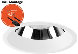 Pragmalux LED Downlight Mondial IP54 hoogglans wit verdiept 13,5-25,5W 1700-3200lm 3-CCT CRI>90 UGR<19 60D BØ226 - GØ200-210 +Philips driver incl.3P snoer