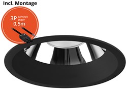 Pragmalux LED Downlight Mondial IP54 hoogglans zwart verdiept 6-16W 700-1800lm 3-CCT CRI>90 UGR<19 60D BØ146 - GØ120-130 +Philips driver incl.3P snoer