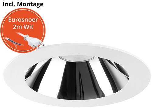 Pragmalux LED Downlight Mondial IP54 hoogglans wit plat 13,5-25,5W 1700-3200lm 3-CCT CRI>90 UGR<19 60D BØ214 - GØ200 +Philips driver incl. eurosnoer 2m wit