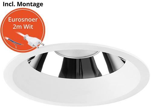 Pragmalux LED Downlight Mondial IP54 hoogglans wit verdiept 13,5-25,5W 1700-3200lm 3-CCT CRI>90 UGR<19 60D BØ226 - GØ200-210 +Philips driver incl. eurosnoer 2m wit-1
