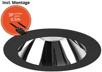 Pragmalux LED Downlight Mondial IP54 hoogglans zwart plat 6-19,5W 725-2450lm 3-CCT CRI>90 UGR<19 60D BØ168 - GØ150 +Philips driver incl.3P snoer