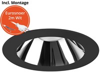 Pragmalux LED Downlight Mondial IP54 hoogglans zwart plat 6-19,5W 725-2450lm 3-CCT CRI>90 UGR<19 60D BØ168 - GØ150 +Philips driver incl. eurosnoer 2m wit