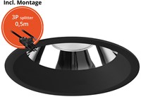 Pragmalux LED Downlight Mondial IP54 hoogglans zwart verdiept 13,5-25,5W 1700-3200lm 3-CCT CRI>90 UGR<19 60D BØ226 - GØ200-210 +Philips driver incl.3P snoer splitter, 1 in 2 uit