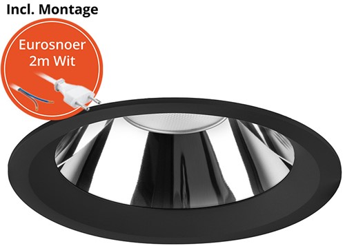 Pragmalux LED Downlight Mondial IP54 hoogglans zwart verdiept 6-19,5W 725-2450lm 3-CCT CRI>90 UGR<19 60D BØ176 - GØ150-160 +Philips driver incl. eurosnoer 2m wit