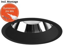 Pragmalux LED Downlight Mondial IP54 hoogglans zwart verdiept 13,5-25,5W 1700-3200lm 3-CCT CRI>90 UGR<19 60D BØ226 - GØ200-210 +Philips driver incl. eurosnoer 2m wit
