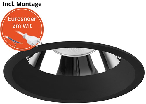 Pragmalux LED Downlight Mondial IP54 hoogglans zwart verdiept 13,5-25,5W 1700-3200lm 3-CCT CRI>90 UGR<19 60D BØ226 - GØ200-210 +Philips driver incl. eurosnoer 2m wit