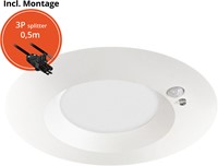 Pragmalux LED Downlight Mondial PIR IP54 opaal wit 13-18W 1400-2100lm 3-CCT 100D BØ176 - GØ150-160 +LED Driver incl.3P aansluitsnoer en splitter en TO, 1 in 2 uit