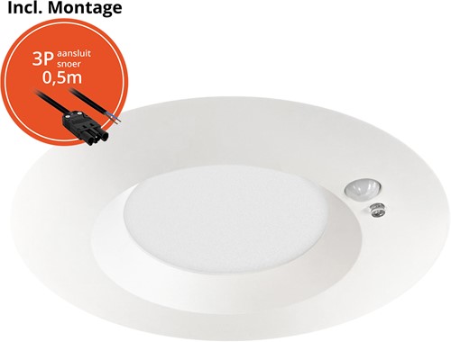Pragmalux LED Downlight Mondial PIR IP54 opaal wit 13-18W 1400-2100lm 3-CCT 100D BØ190 - GØ150-165 +LED Driver incl.3P aansluitsnoer