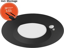 Pragmalux LED Downlight Mondial PIR IP54 opaal zwart 13-18W 1400-2100lm 3-CCT 100D BØ176 - GØ150-160 +LED Driver incl.3P aansluitsnoer