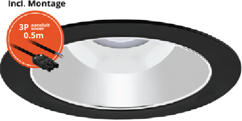 Pragmalux LED Downlight Spectre SR IP54 10-20W 3000K-5700K 3-CCT 1150-2300lm zwart 228 Buitenmaat - Gatmaat 200-210 +Philips Driver incl. 3P Aansluitsnoer (2x26W)