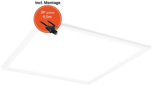 Pragmalux LED Frame Paneel Conto 60x60cm 28-40W 3CCT 3000K-3500K-4000K 3250-5000lm wit+Philips Driver incl. 3P Aansluitsnoer en splitter en trekontlasting, 1 in 2 uit (4x14W)