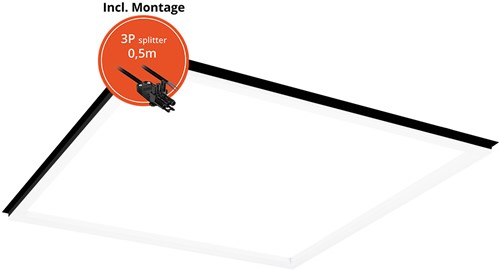 Pragmalux LED Frame Paneel Conto 60x60cm 28-40W 3CCT 3000K-3500K-4000K 3250-5000lm zwart+Philips Driver incl. 3P Aansluitsnoer en splitter en trekontlasting, 1 in 2 uit (4x14W)