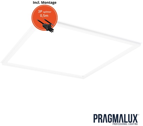 Pragmalux LED Frame Paneel Conto 60x60cm 20-40W 3CCT 3000K-3500K-4000K 2300-5000lm wit +Driver incl. 3P Aansluitsnoer en splitter en trekontlasting, 1 in 2 uit (4x14W)