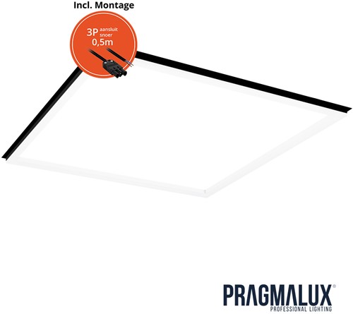 Pragmalux LED Frame Paneel Conto 60x60cm 20-40W 3CCT 3000K-3500K-4000K 2300-5000lm zwart + Driver incl.3P Aansluitsnoer (4x14W)