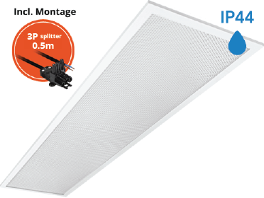 Pragmalux LED Paneel 30x120cm Sigma G2 IP44 18-26W 3000K-4000K 2-CCT 2400-3650lm UGR<19 +Philips Driver incl. 3P Aansluitsnoer en splitter en trekontlasting, 1 in 2 uit (2x28W)
