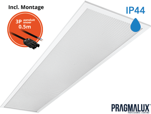 Pragmalux LED Paneel 30x120cm Sigma G2 IP44 26-38W 3000K-4000K 2-CCT 3500-5100lm UGR<19 +Driver incl. 3P Aansluitsnoer (2x28W)