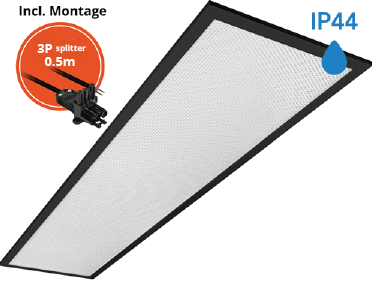 Pragmalux LED Paneel 30x120cm Sigma G2 Zwart IP44 18-26W 3000K-4000K 2-CCT 2400-3650lm UGR<19 +Philips Driver incl. 3P Aansluitsnoer en splitter en trekontlasting, 1 in 2 uit (2x28W)
