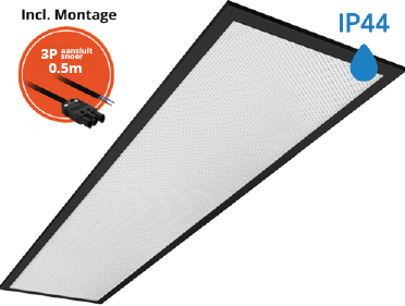 Pragmalux LED Paneel 30x120cm Sigma G2 Zwart IP44 18-26W 3000K-4000K 2-CCT 2400-3650lm UGR<19 +Philips Driver incl. 3P Aansluitsnoer (2x28W)